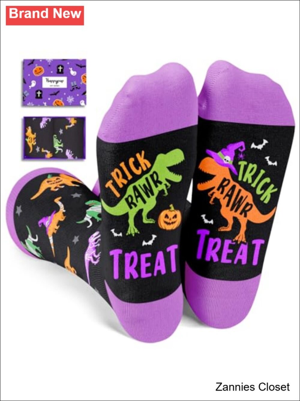👻 HAPPYPOP Kids Halloween Dinosaur Socks 80% Cotton Crew